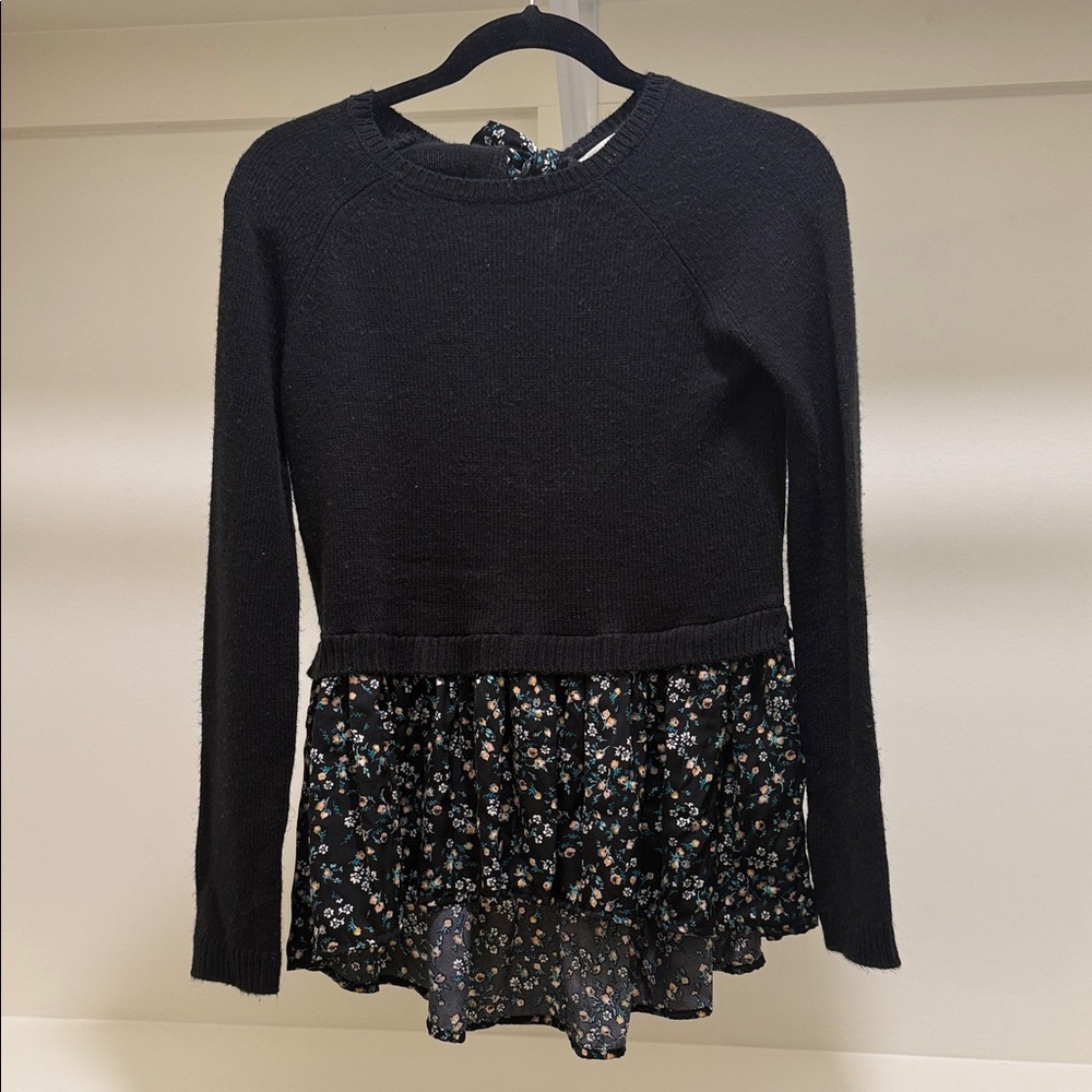 LC Lauren Conrad Black Sweater with Floral Hem